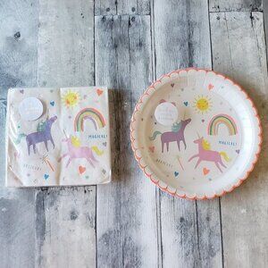 NWT - Meri Meri Large Unicorn Rainbow Paper Plates (8) and Paper Napkins (16)